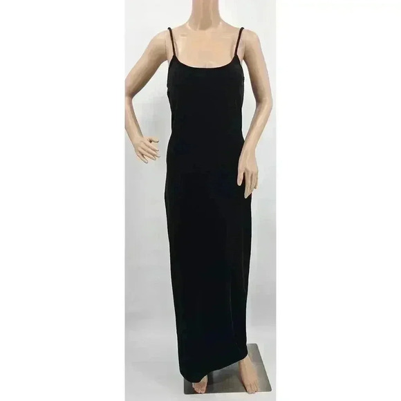 Vintage Urban Girl Size M Black Velvet Form Fitting Spaghetti Strap Maxi Dress - Picture 1 of 9